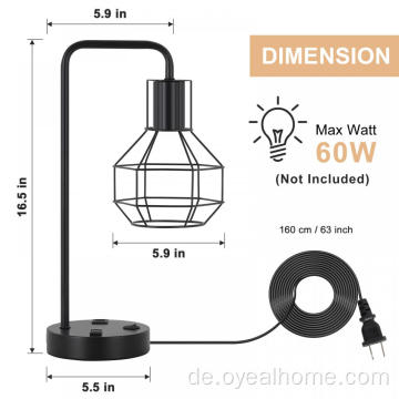 Käfiglampenschirm -Tischlampe mit Ladestation
